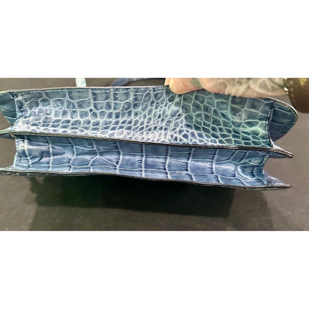 Tosca Blu Italy Blue Crocodile Embossed Leather Triple Compartment Shoulder Bag - Picture 6 of 11